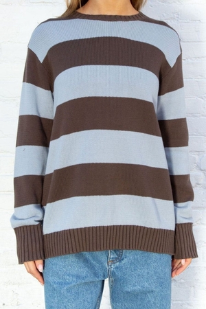 Chandail Brandy Melville Brianna Coton Thick Stripe Marron Bleu | NAG-21935195